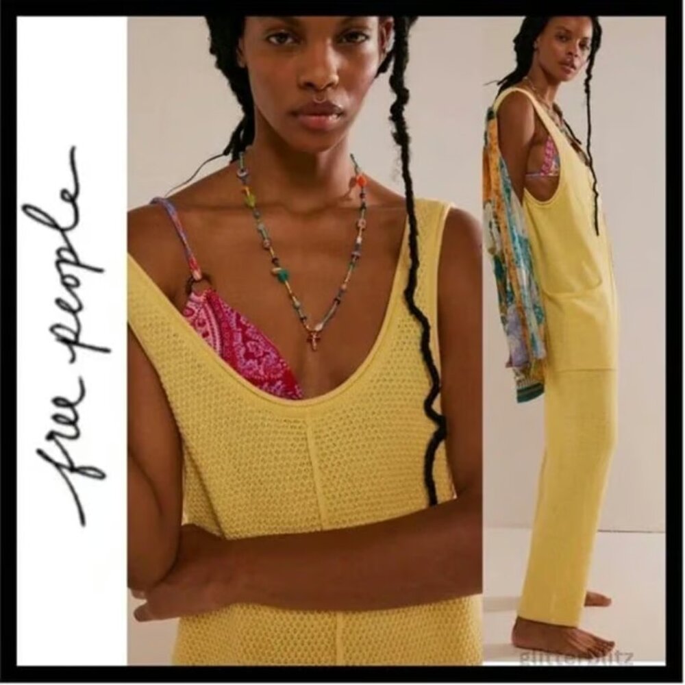 NEW  by Free People Yellow waffle  knit Jumpsuit  yellow size XS